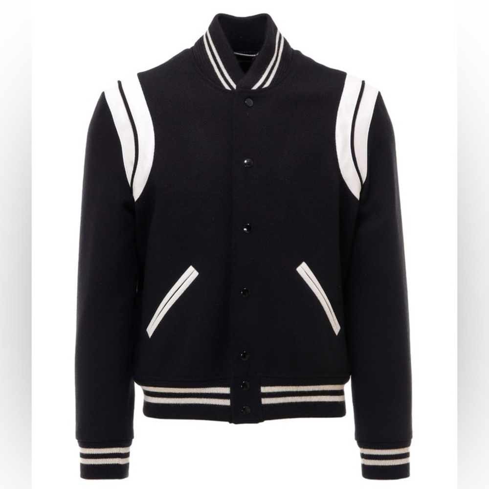 Saint Laurent Teddy Varsity Wool Black and White Jacket Size 44